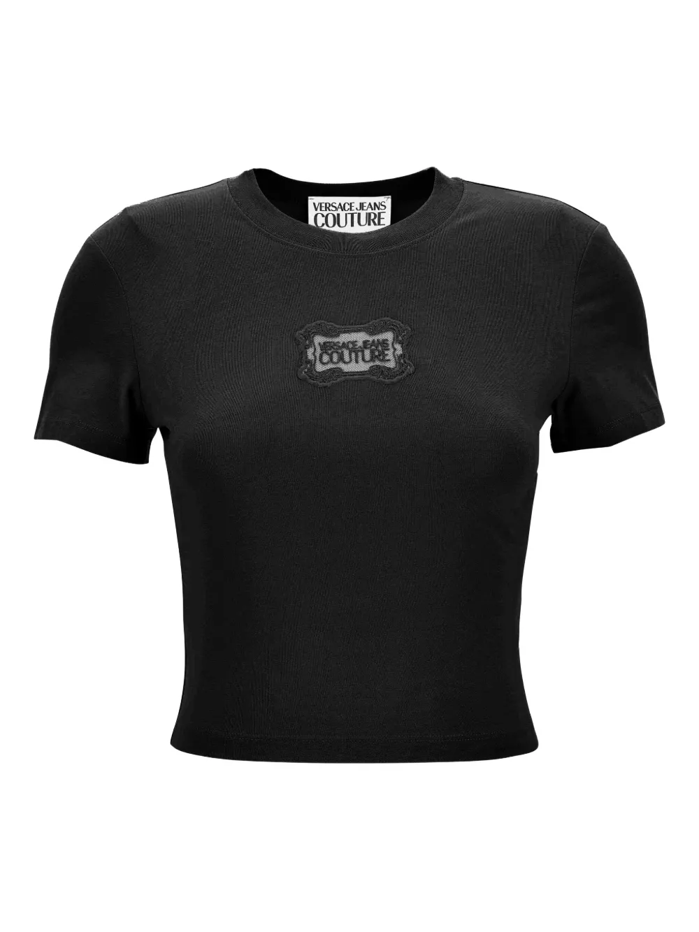 Versace Jeans Couture logo-patch crop T-shirt Zwart