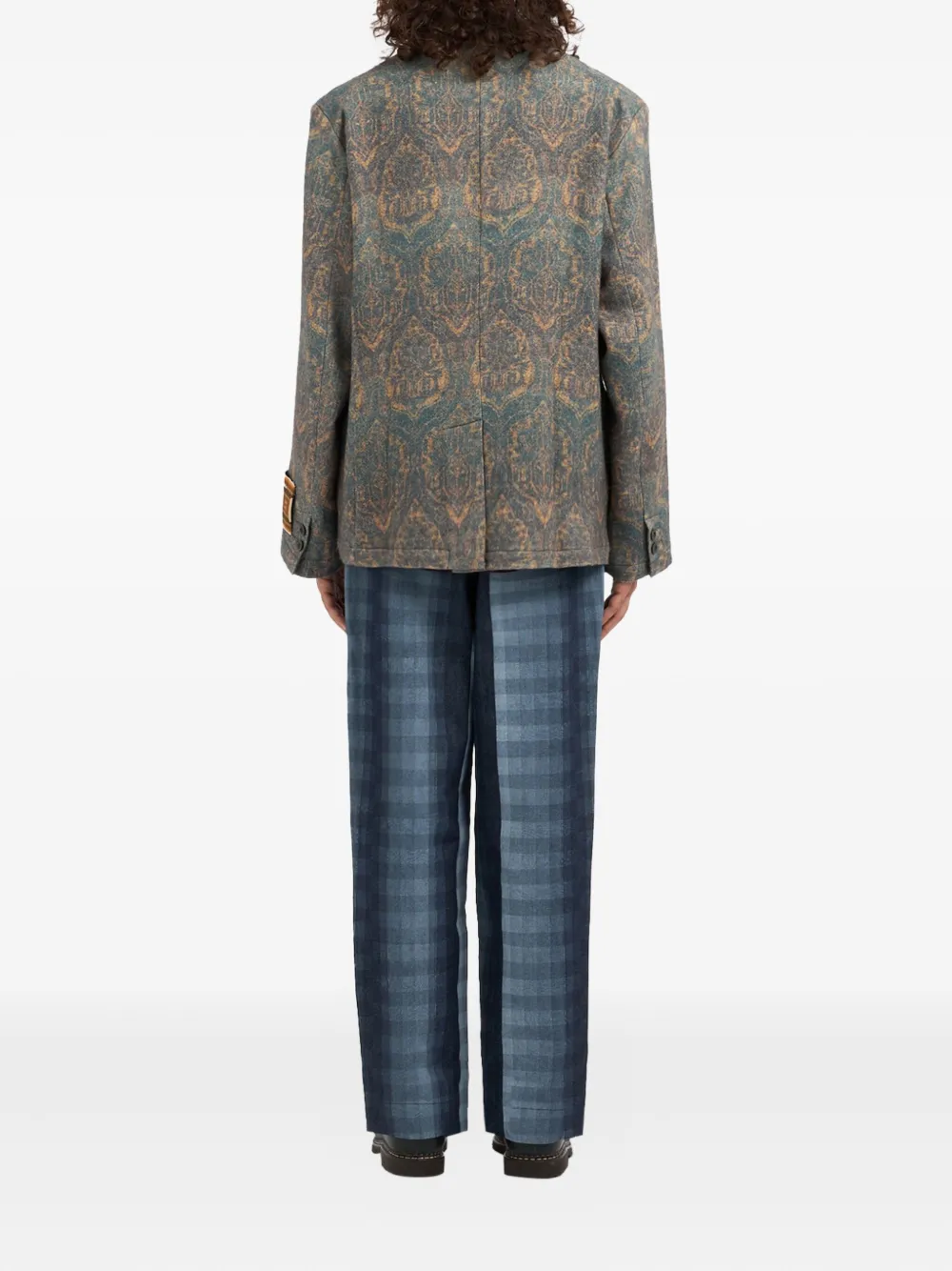 Pierre-Louis Mascia Cakesc14 damask-pattern double-breasted blazer Blauw