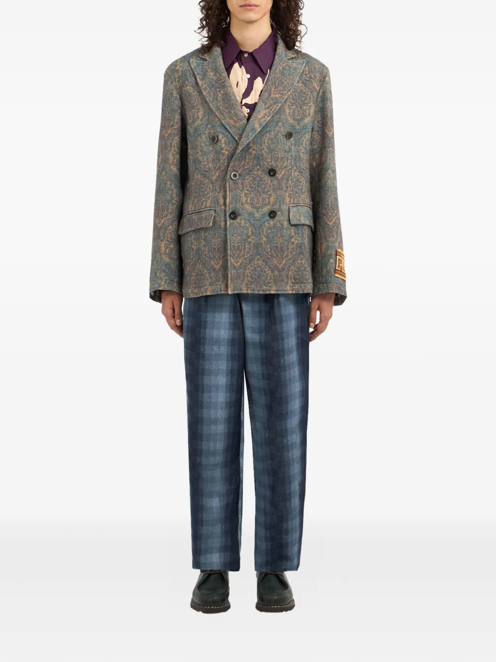 Pierre-Louis Mascia Cakesc14 damask-pattern double-breasted blazer Blauw