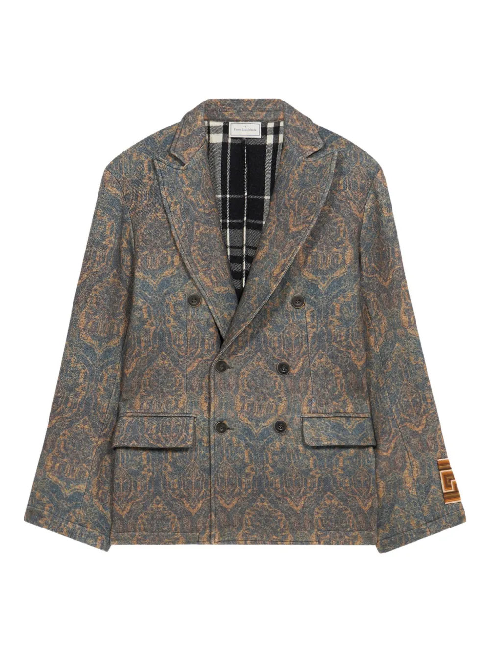Pierre-Louis Mascia Cakesc14 damask-pattern double-breasted blazer Blauw