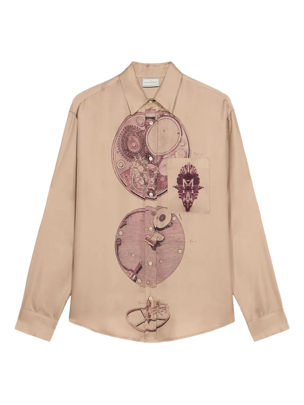 Pierre-Louis Mascia ALOEGOTS clockwork-print shirt Beige