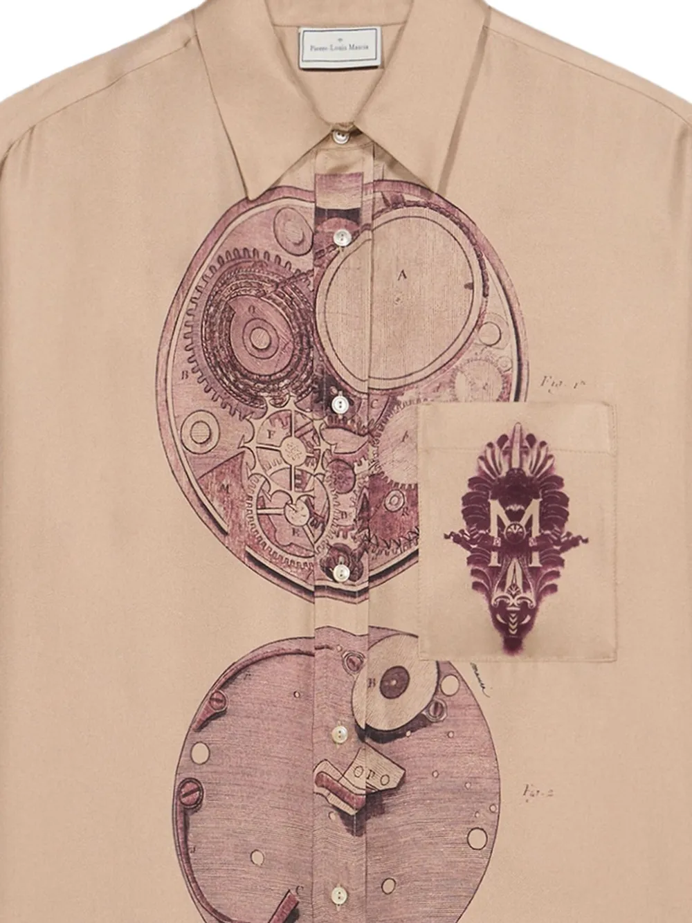 Pierre-Louis Mascia ALOEGOTS clockwork-print shirt Beige