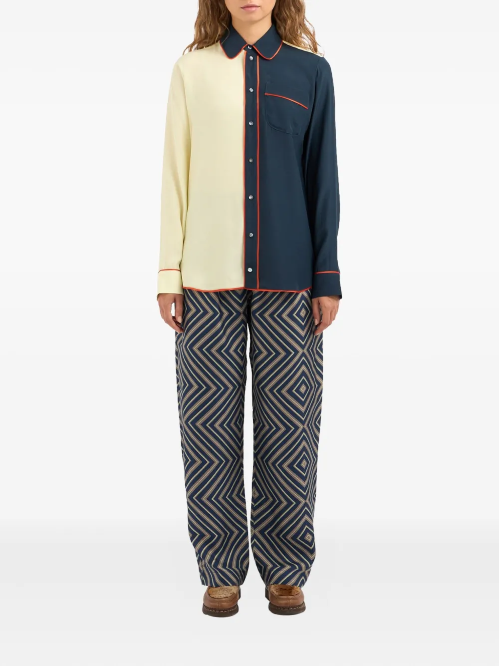 Pierre-Louis Mascia two-tone piped shirt Blauw