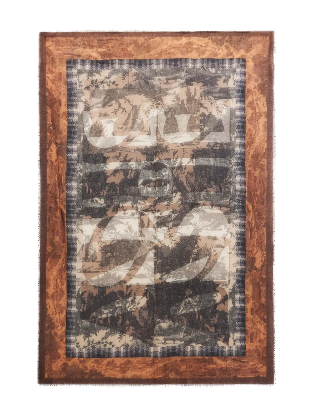 Pierre-Louis Mascia Euclides landscape-print border scarf Bruin