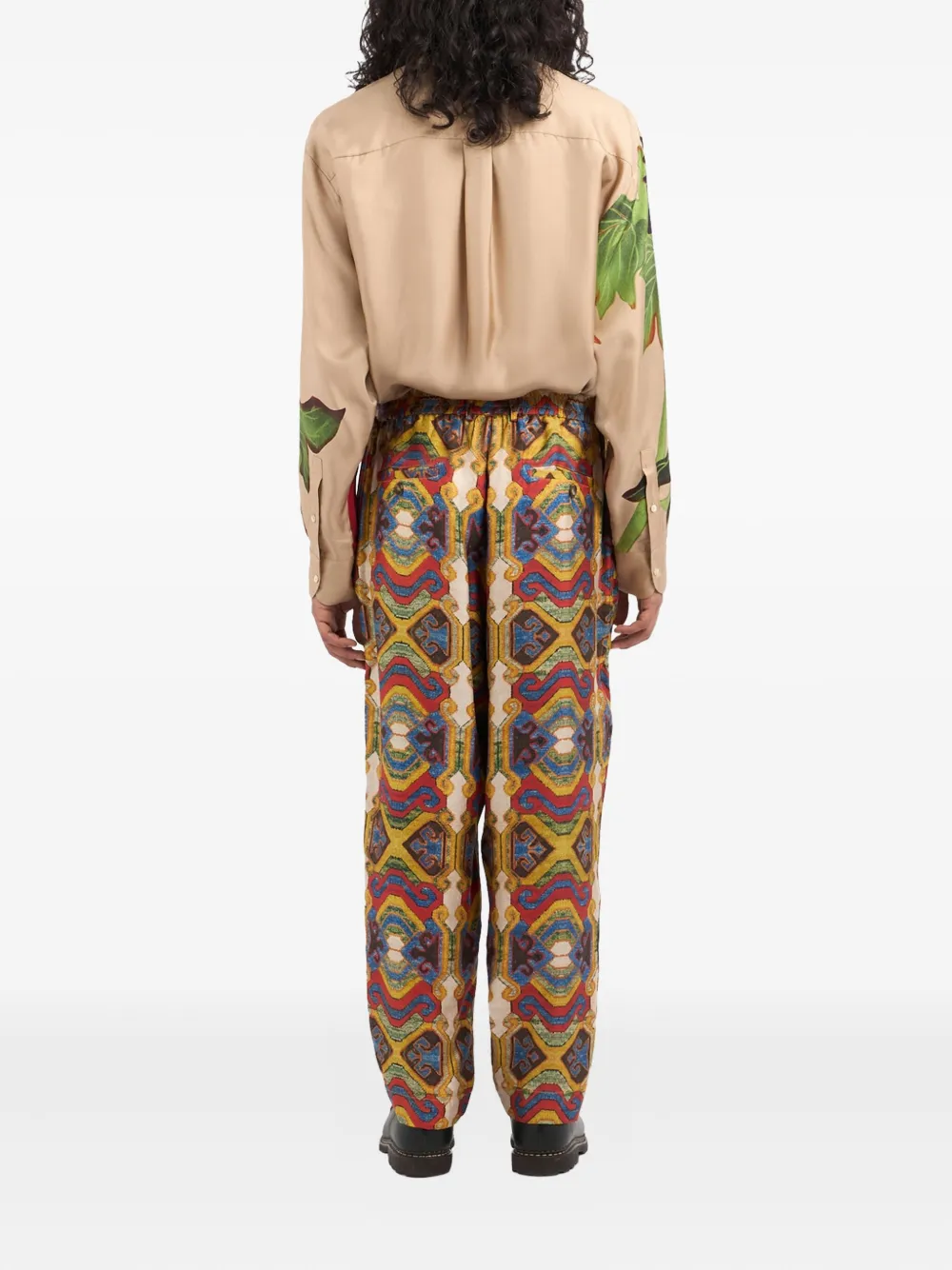 Pierre-Louis Mascia Fancy geometric-pattern silk trousers Geel
