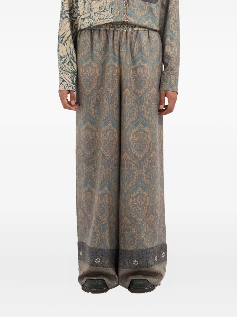 Pierre-Louis Mascia K20164 damask-print trousers Blauw