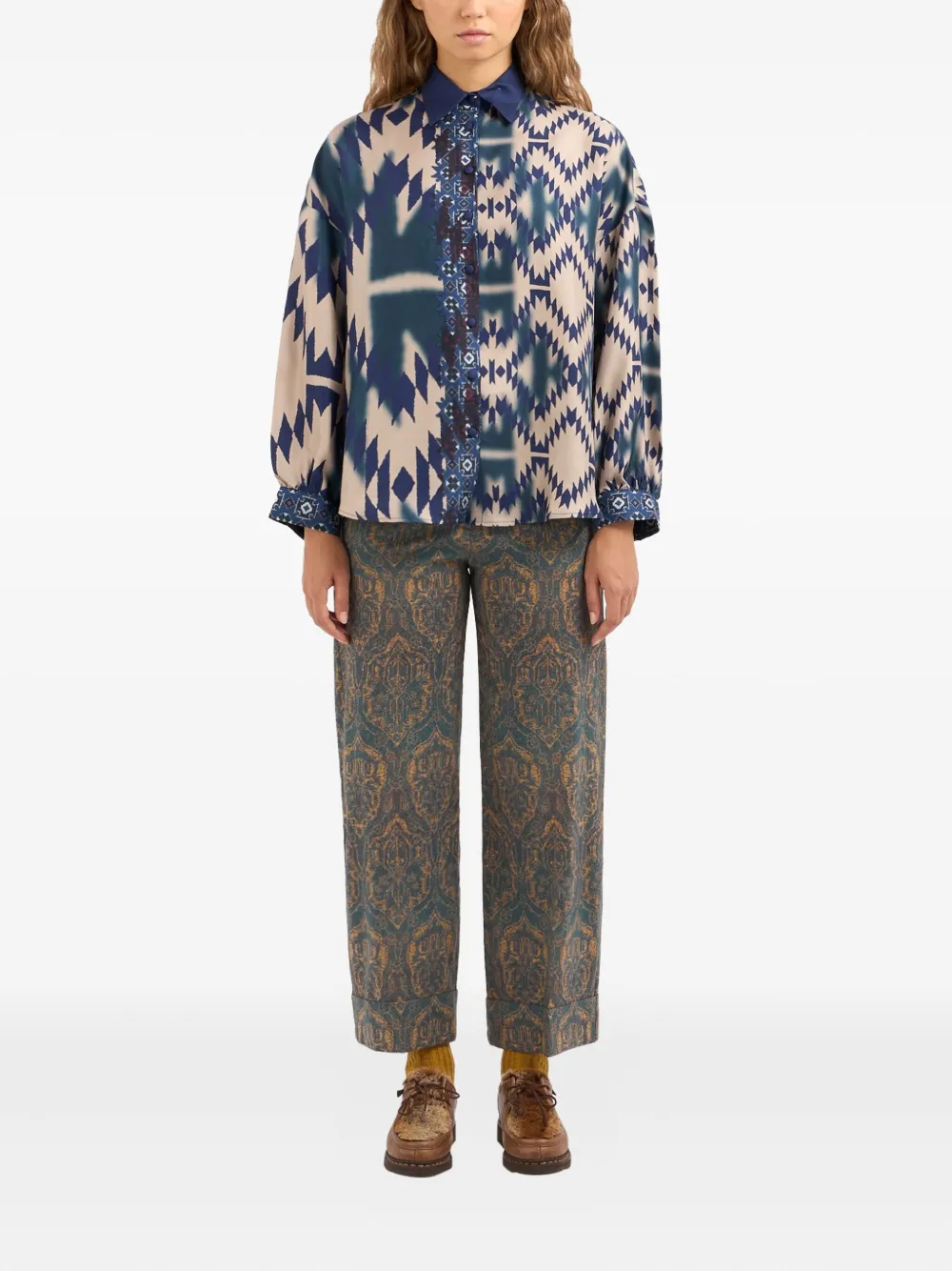 Pierre-Louis Mascia CIALDA geometric-print long-sleeve shirt Blauw