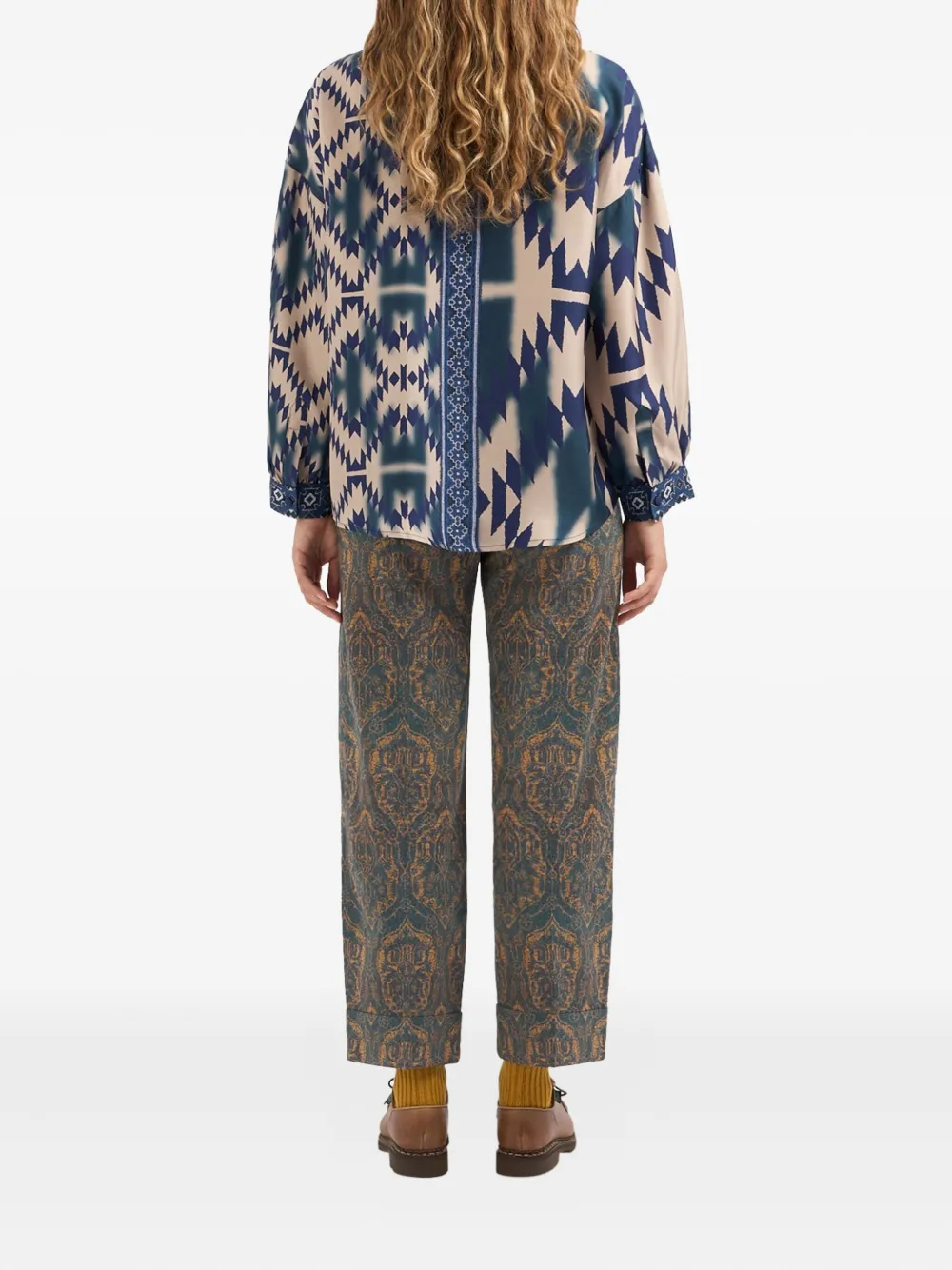 Pierre-Louis Mascia CIALDA geometric-print long-sleeve shirt Blauw