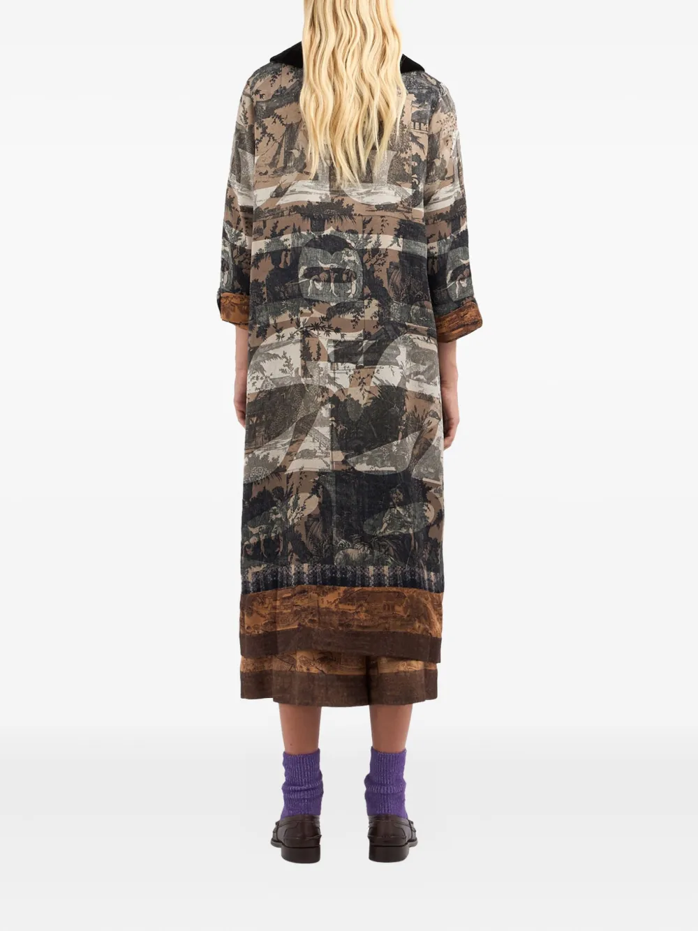 Pierre-Louis Mascia printed velvet-collared coat Beige