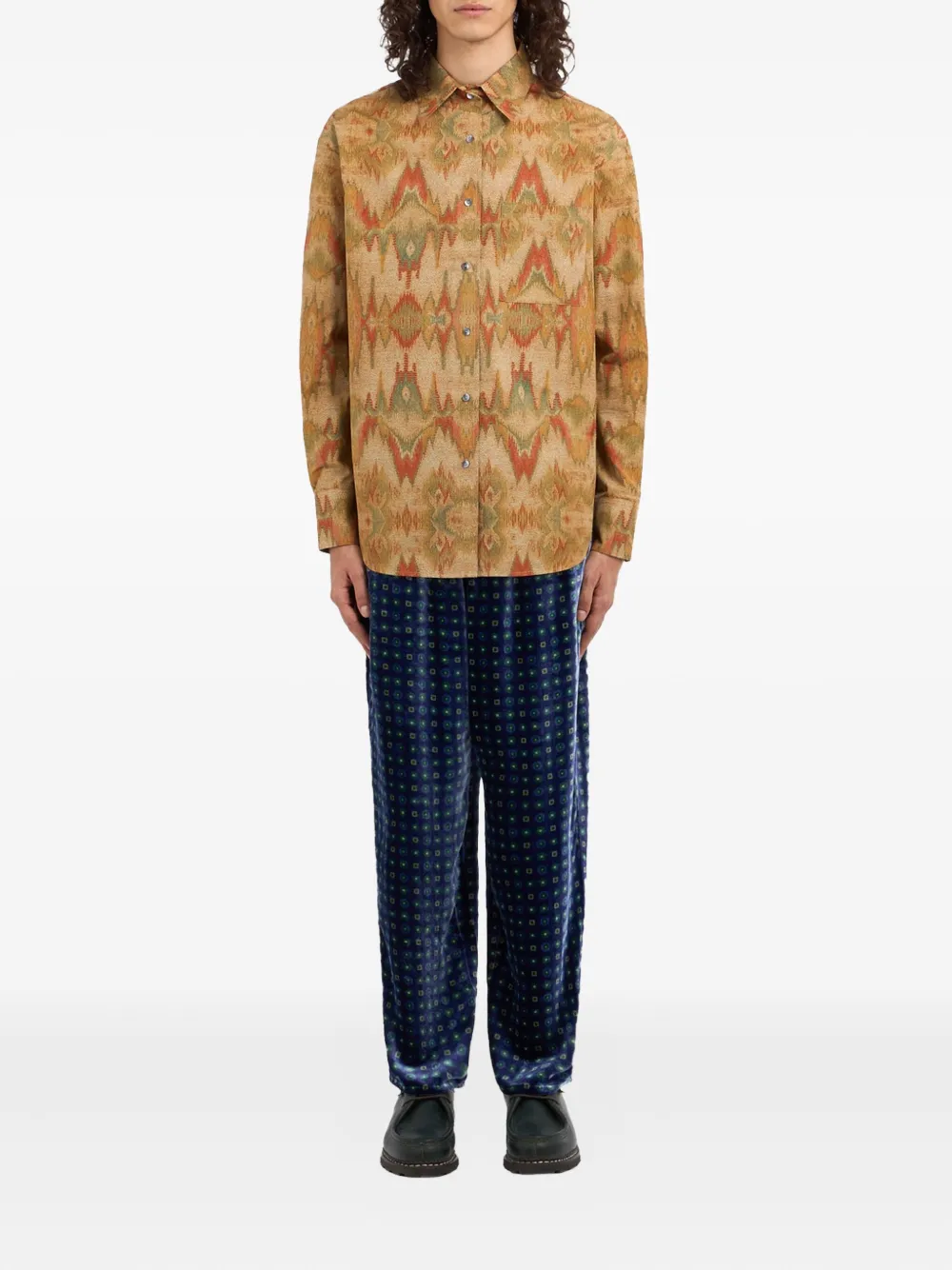 Pierre-Louis Mascia all-over pattern cotton shirt Beige