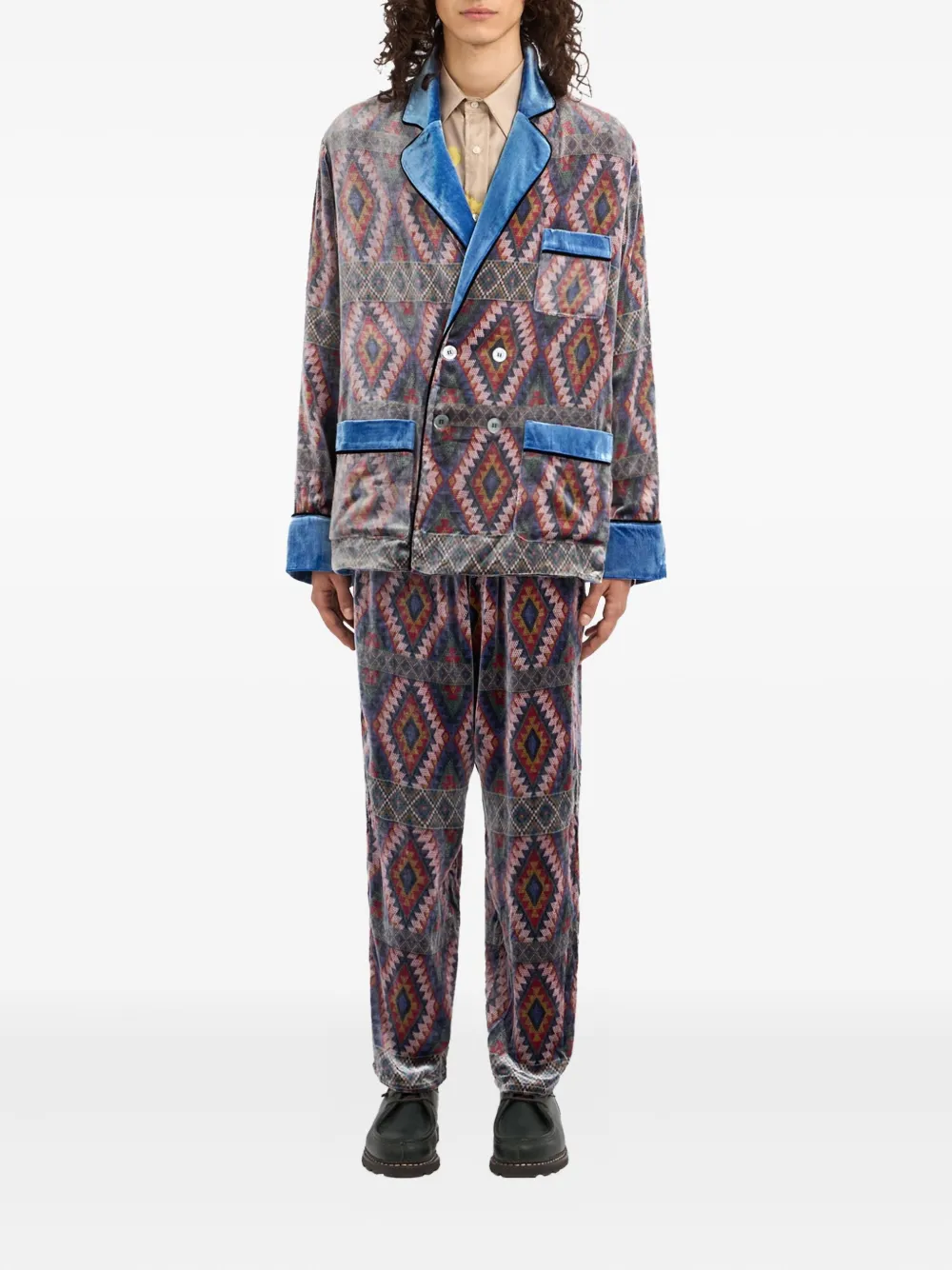 Pierre-Louis Mascia Kanpur geometric-pattern velvet blazer Grijs
