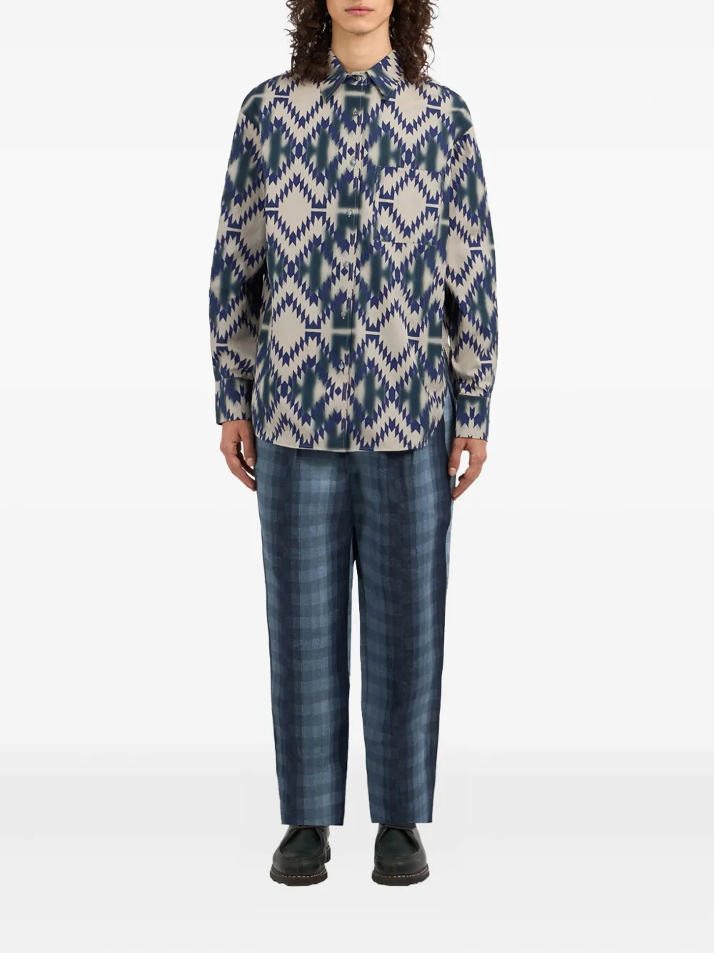 Pierre-Louis Mascia Teslabio geometric-print shirt Blauw