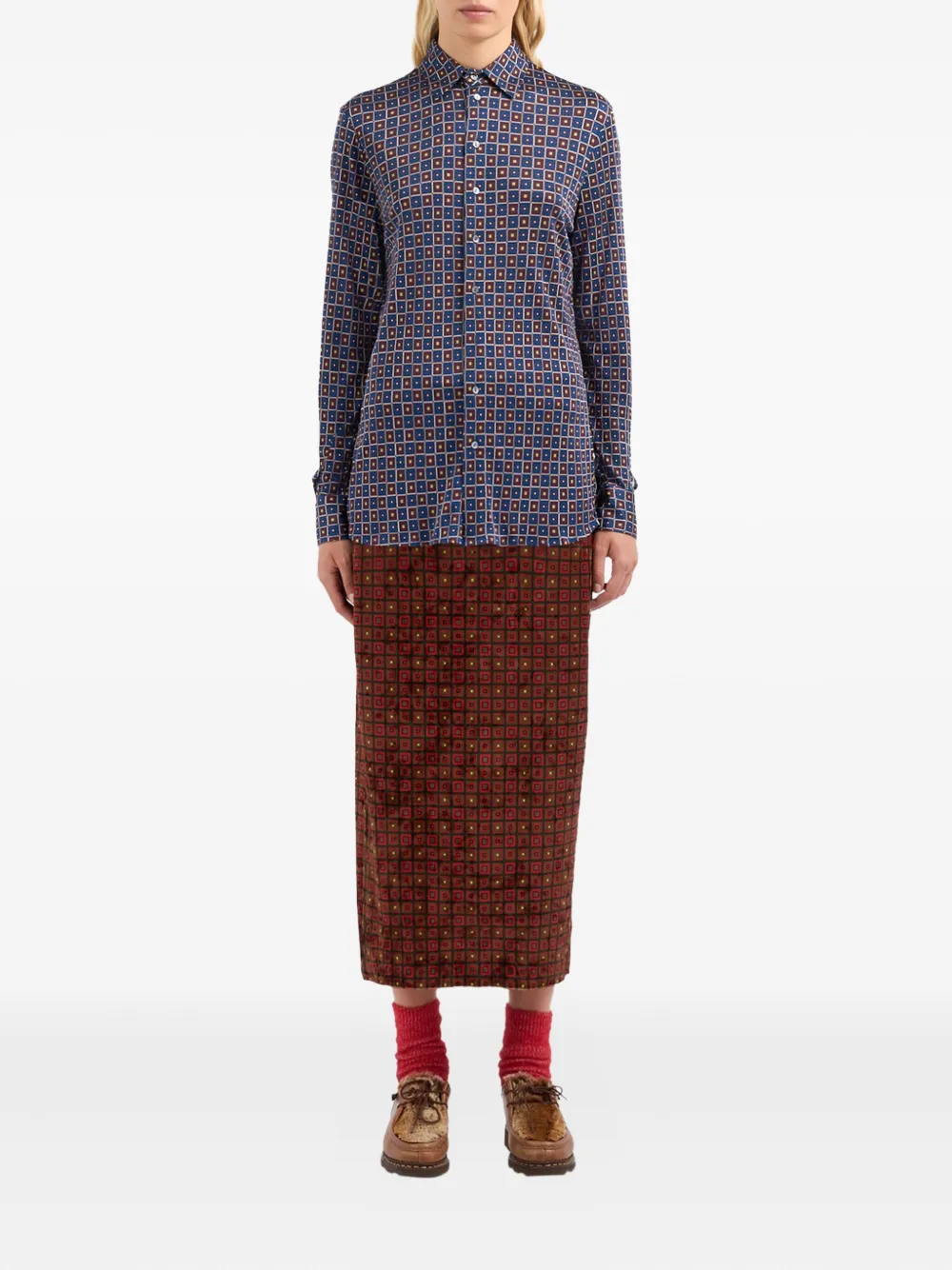 Pierre-Louis Mascia geometric-pattern shirt Blauw