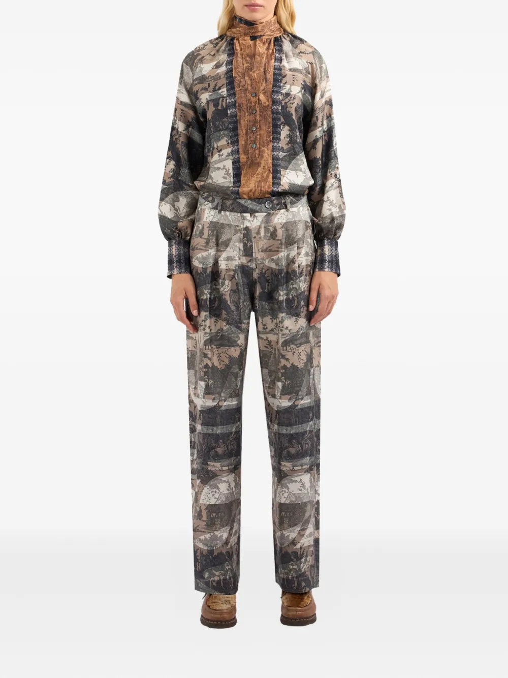 Pierre-Louis Mascia Cialda zijden broek met print Grijs