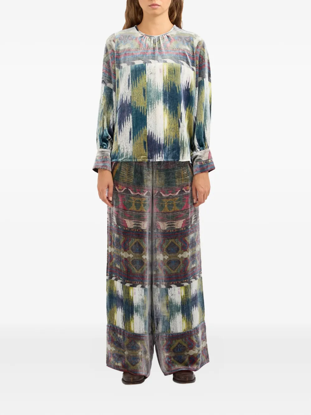 Pierre-Louis Mascia Kanpur velvet printed blouse Groen