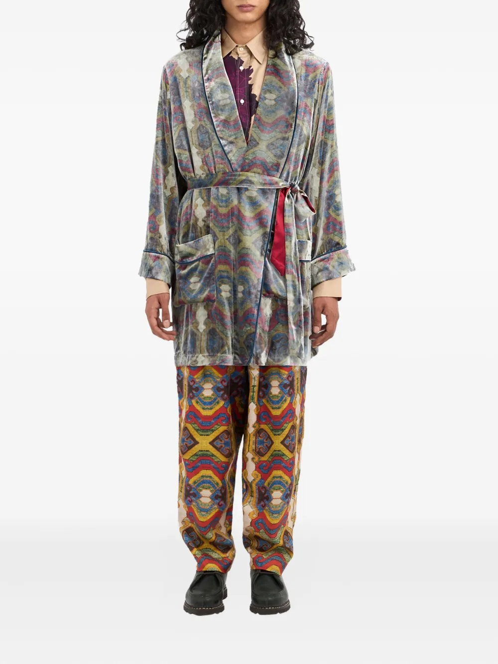Pierre-Louis Mascia Kanpur patterned velvet coat Groen