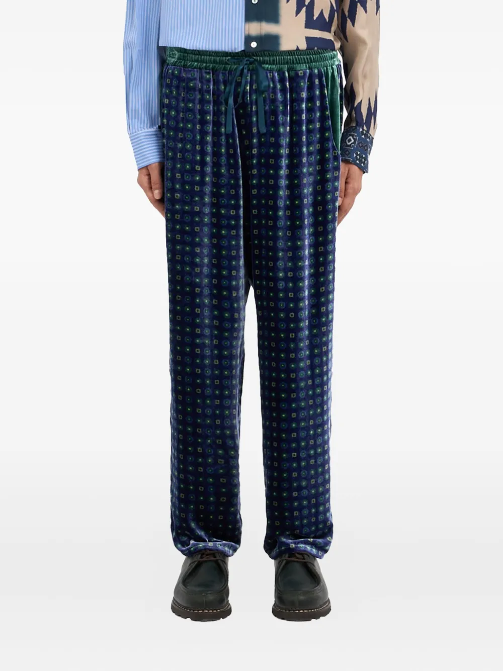 Pierre-Louis Mascia geometric-pattern drawstring trousers Blauw