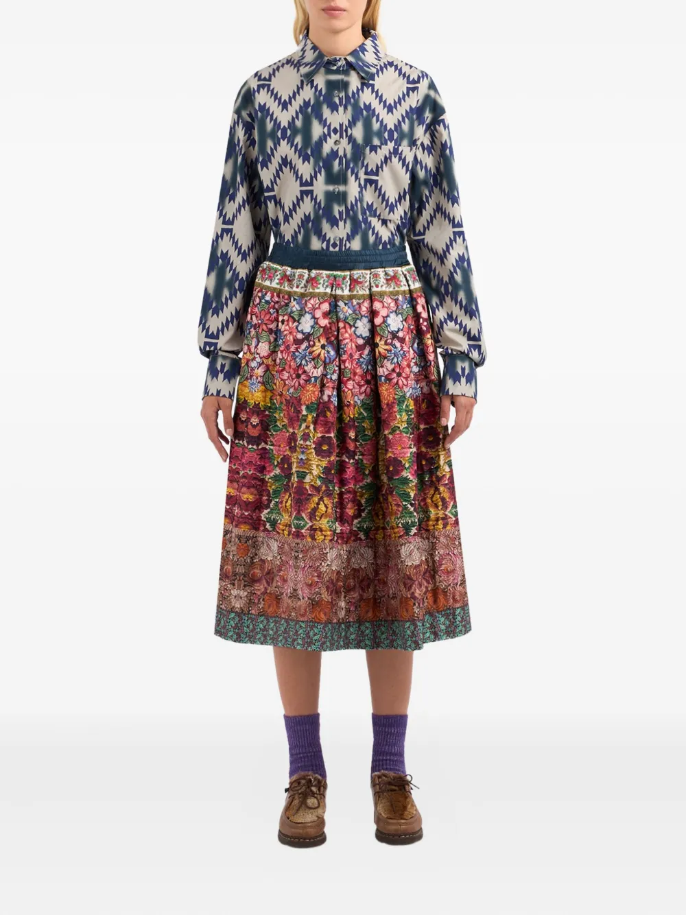 Pierre-Louis Mascia Alosol pleated floral-print midi skirt Rood