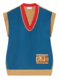 Pierre-Louis Mascia V-neck logo-patch sweater - Blue