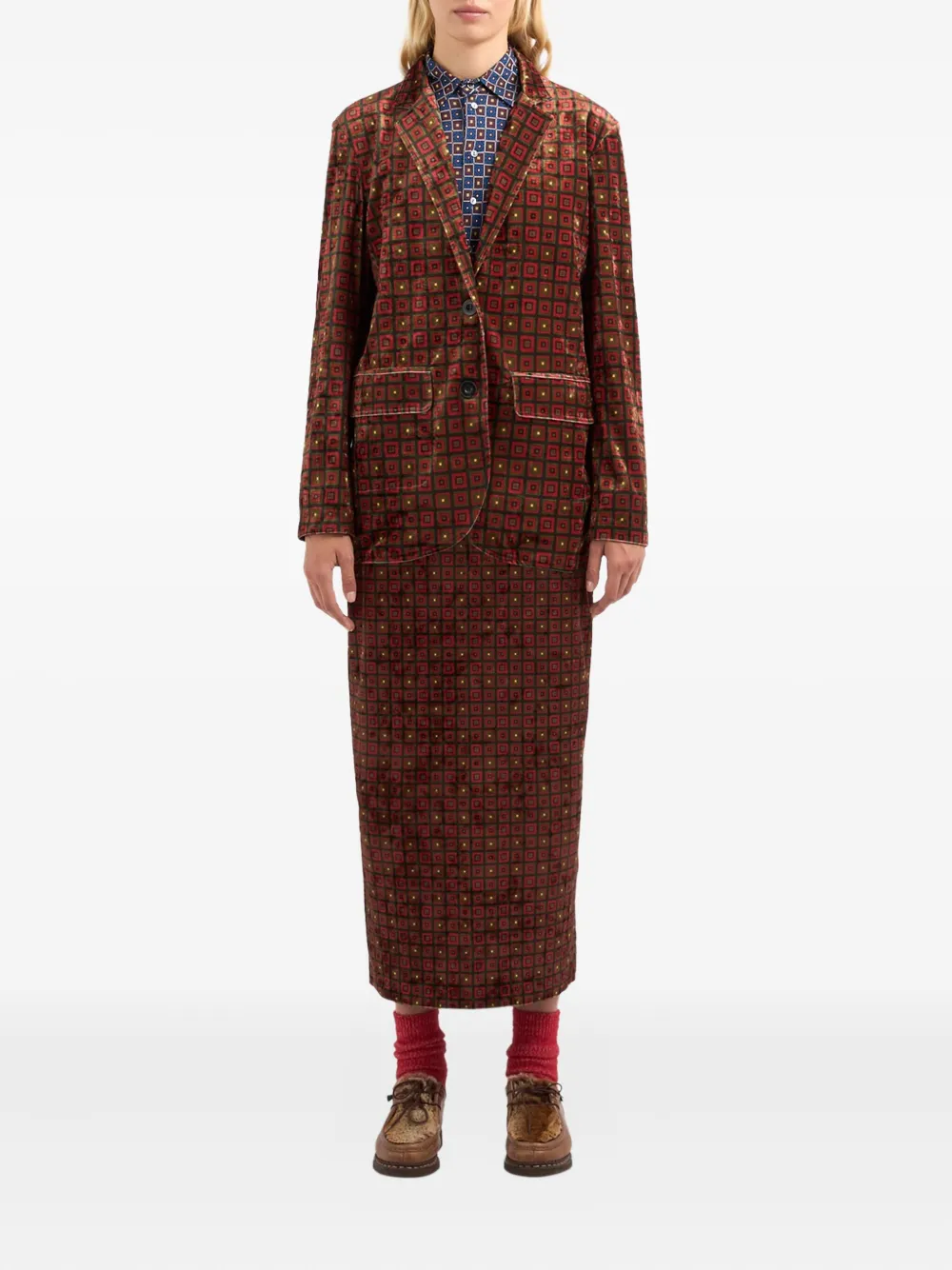 Pierre-Louis Mascia geometric-pattern velvet blazer Bruin
