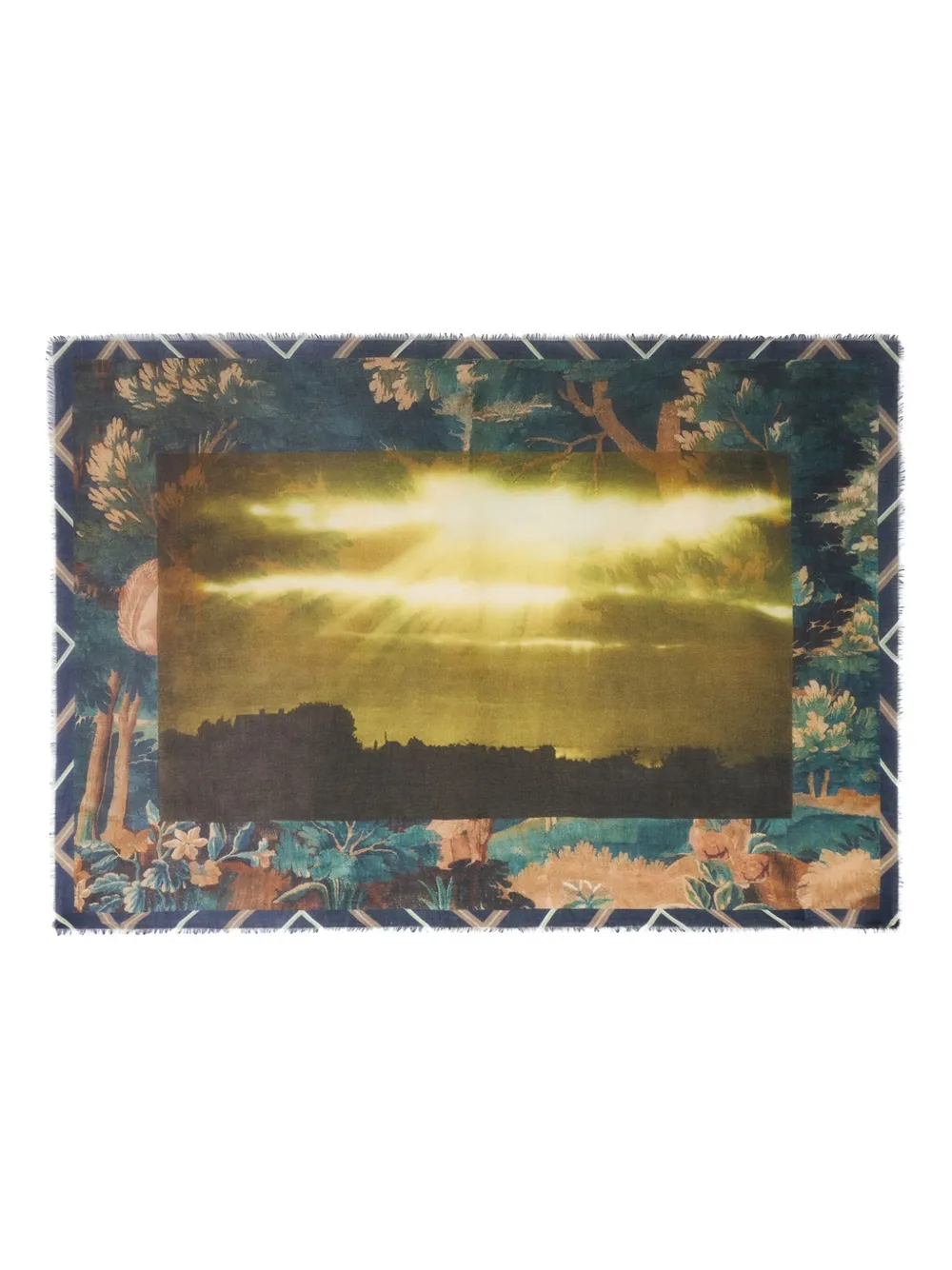 Pierre-Louis Mascia landscape-print fringed scarf Blauw