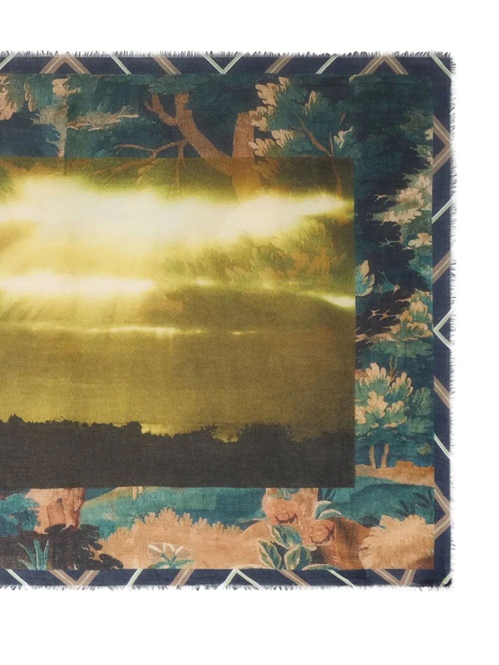 Pierre-Louis Mascia landscape-print fringed scarf Blauw