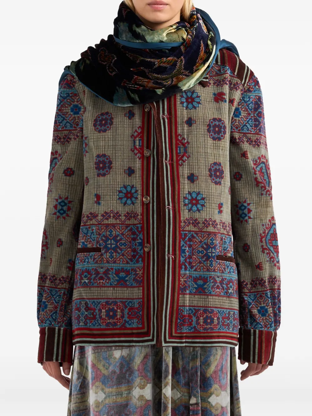 Pierre-Louis Mascia patterned velvet scarf Blauw