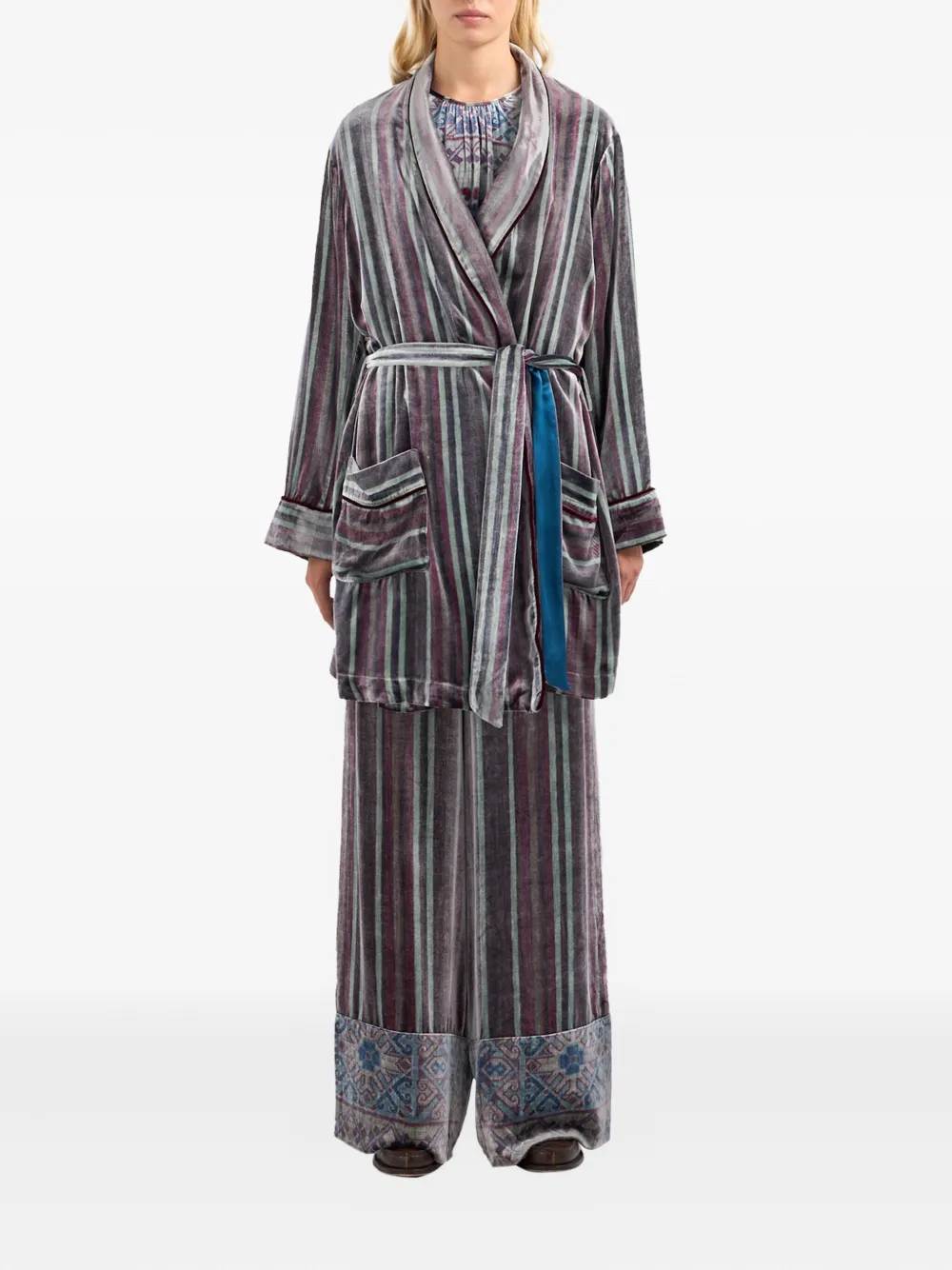 Pierre-Louis Mascia striped velvet robe Grijs