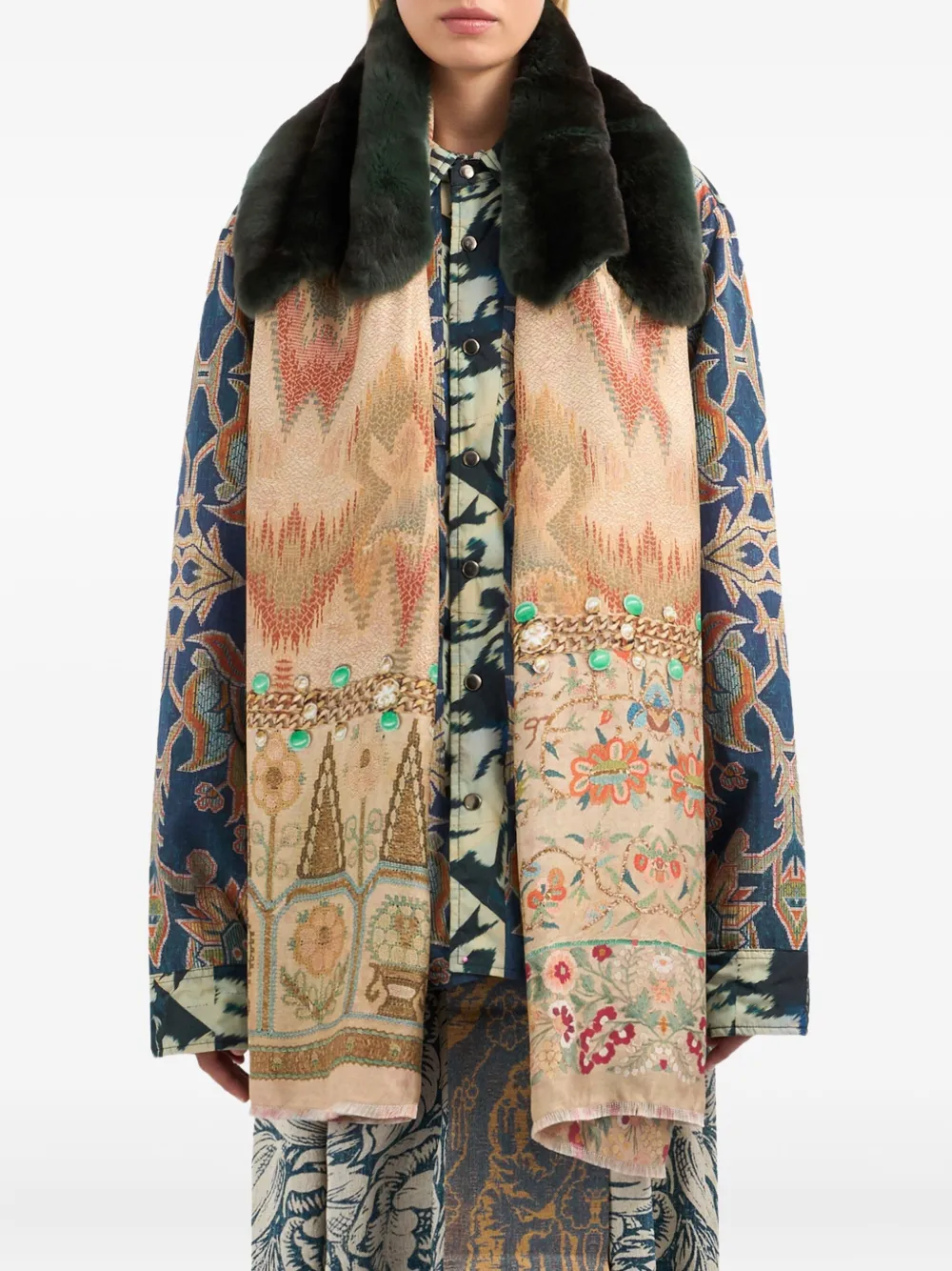Pierre-louis Mascia Fanory Embroidered Fur-panel Scarf In Neutral