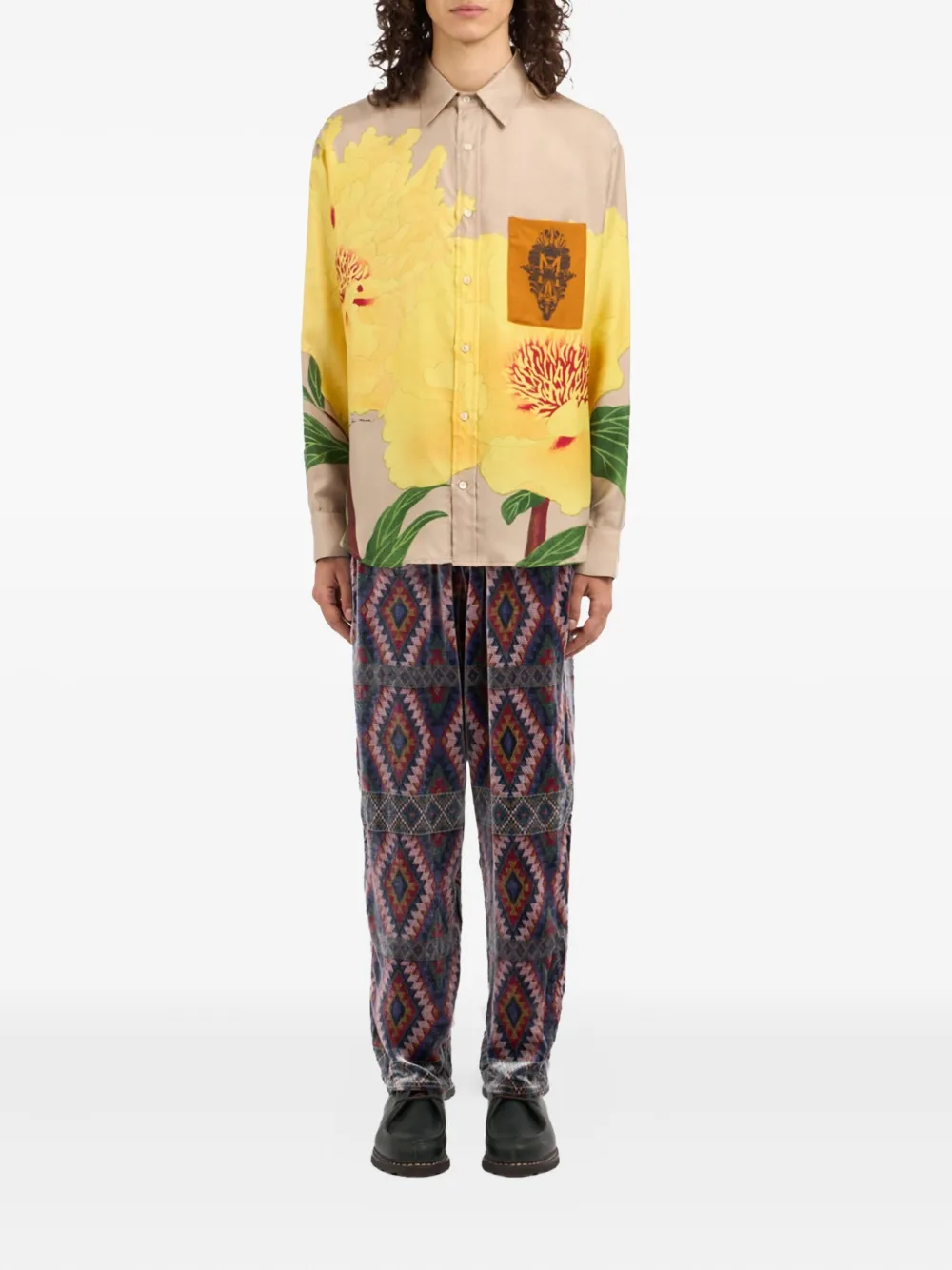 Pierre-Louis Mascia Aloegots peony-print pocket shirt Geel