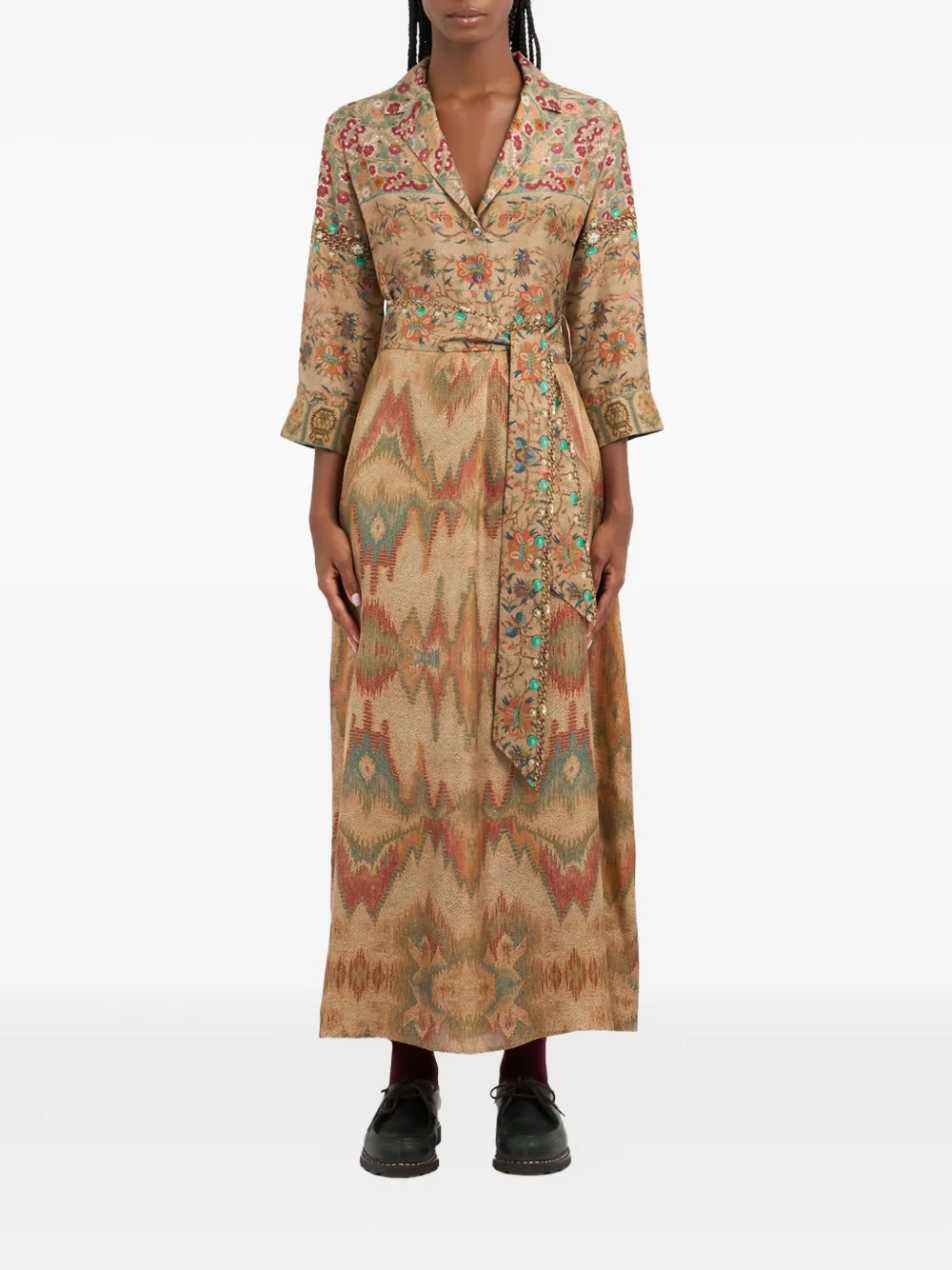 Pierre-Louis Mascia floral-print belted maxi dress Beige
