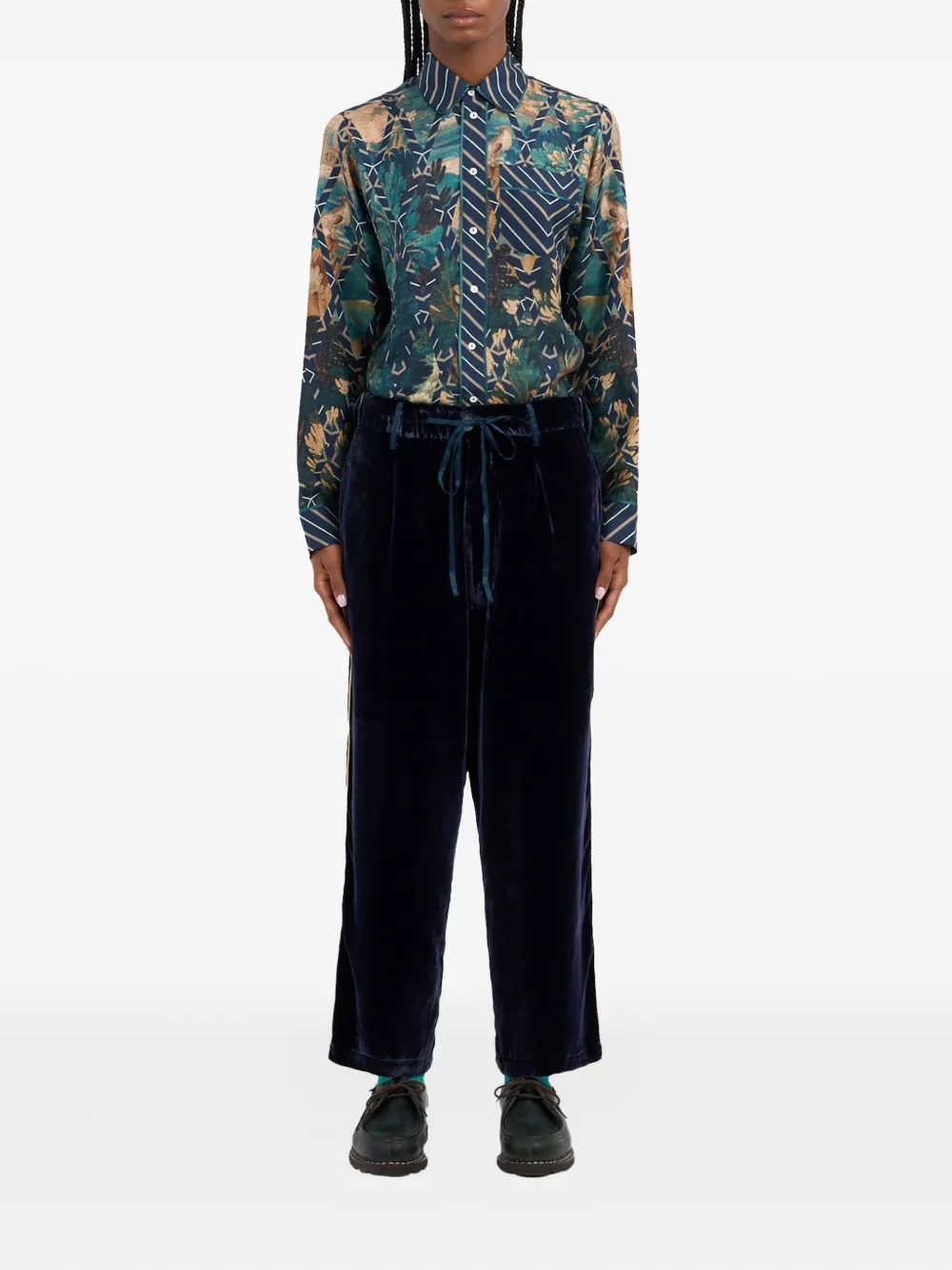 Pierre-Louis Mascia Kanpur velvet side-stripe trousers Blauw