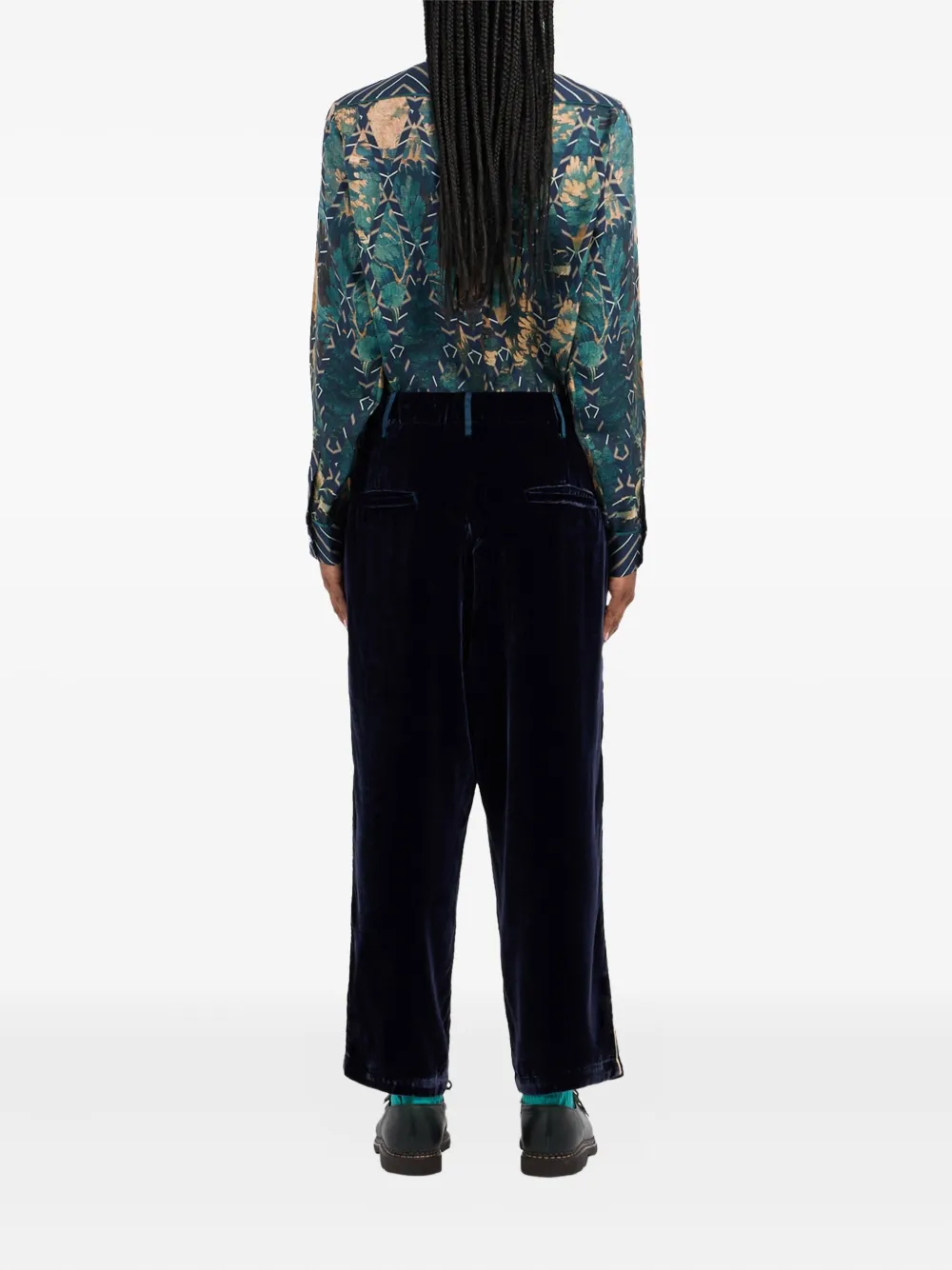 Pierre-Louis Mascia Kanpur velvet side-stripe trousers Blauw