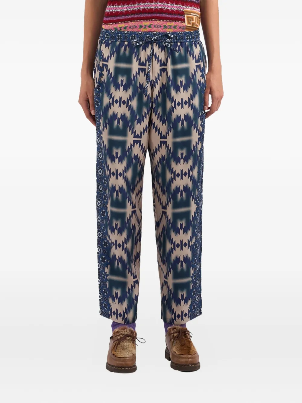 Pierre-Louis Mascia geometric-pattern drawstring trousers Blauw