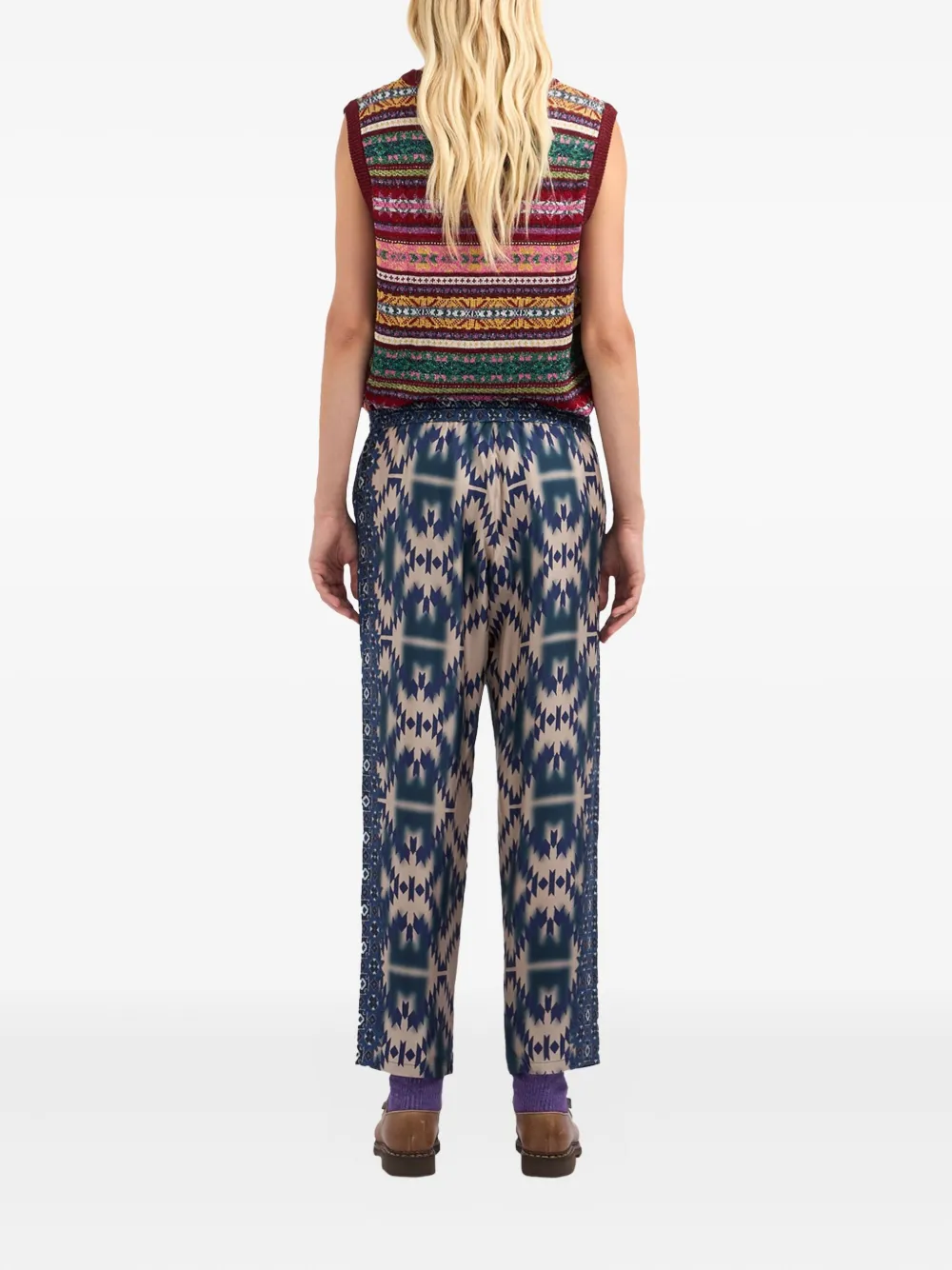 Pierre-Louis Mascia geometric-pattern drawstring trousers Blauw