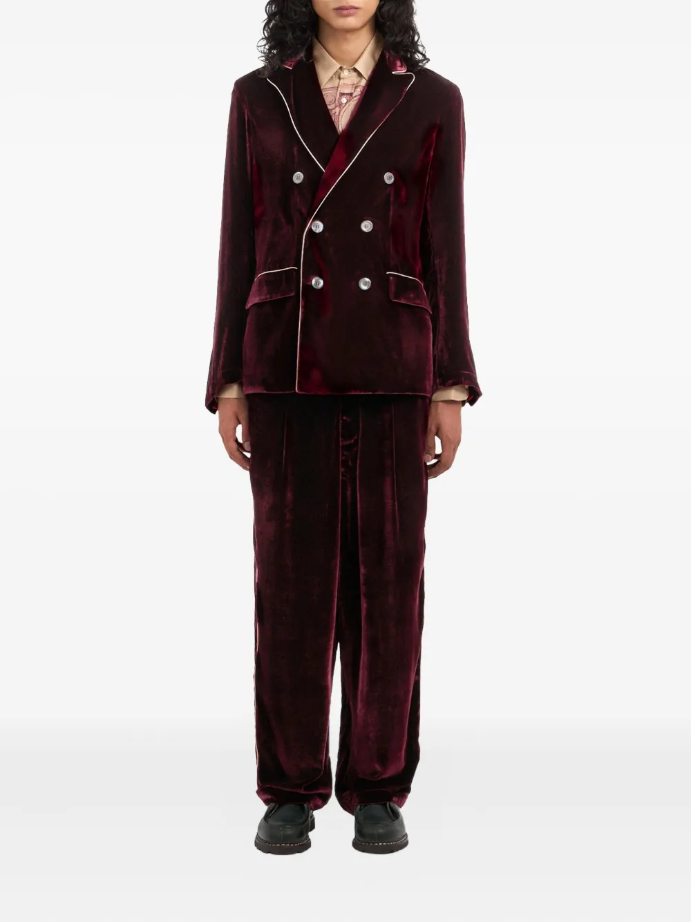 Pierre-Louis Mascia double-breasted velvet blazer Rood