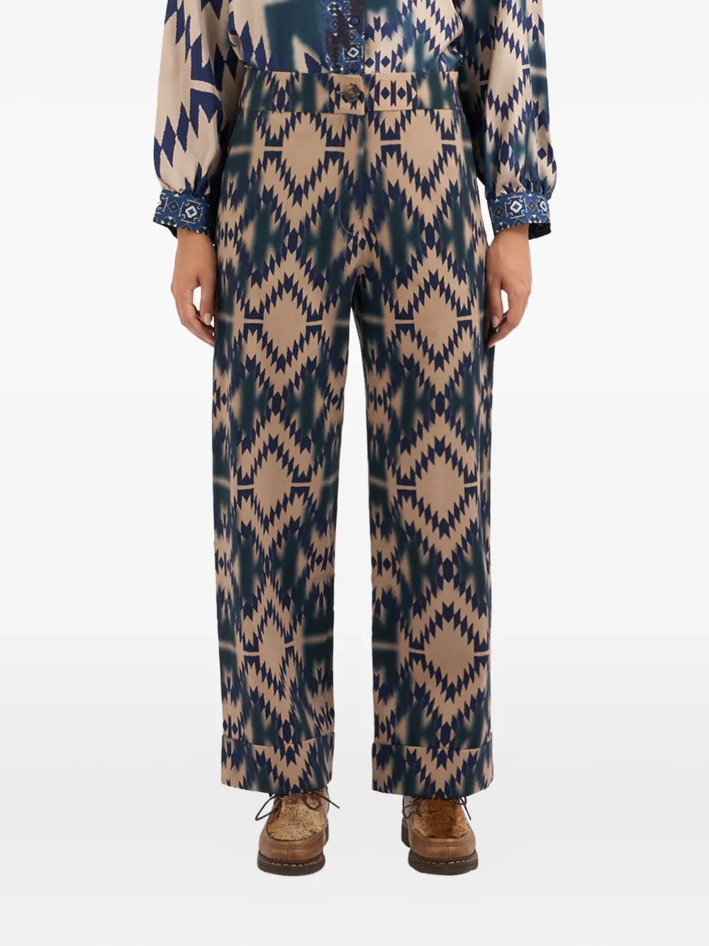 Pierre-Louis Mascia geometric-print trousers Blauw