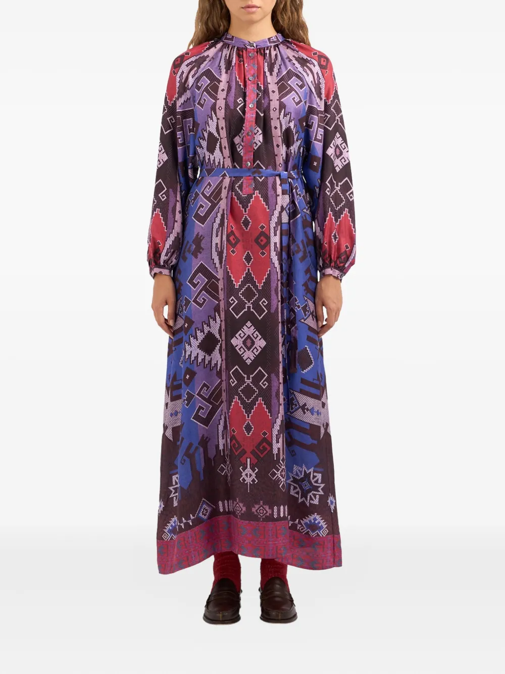 Pierre-Louis Mascia Aloe geometric-print belted maxi dress Paars