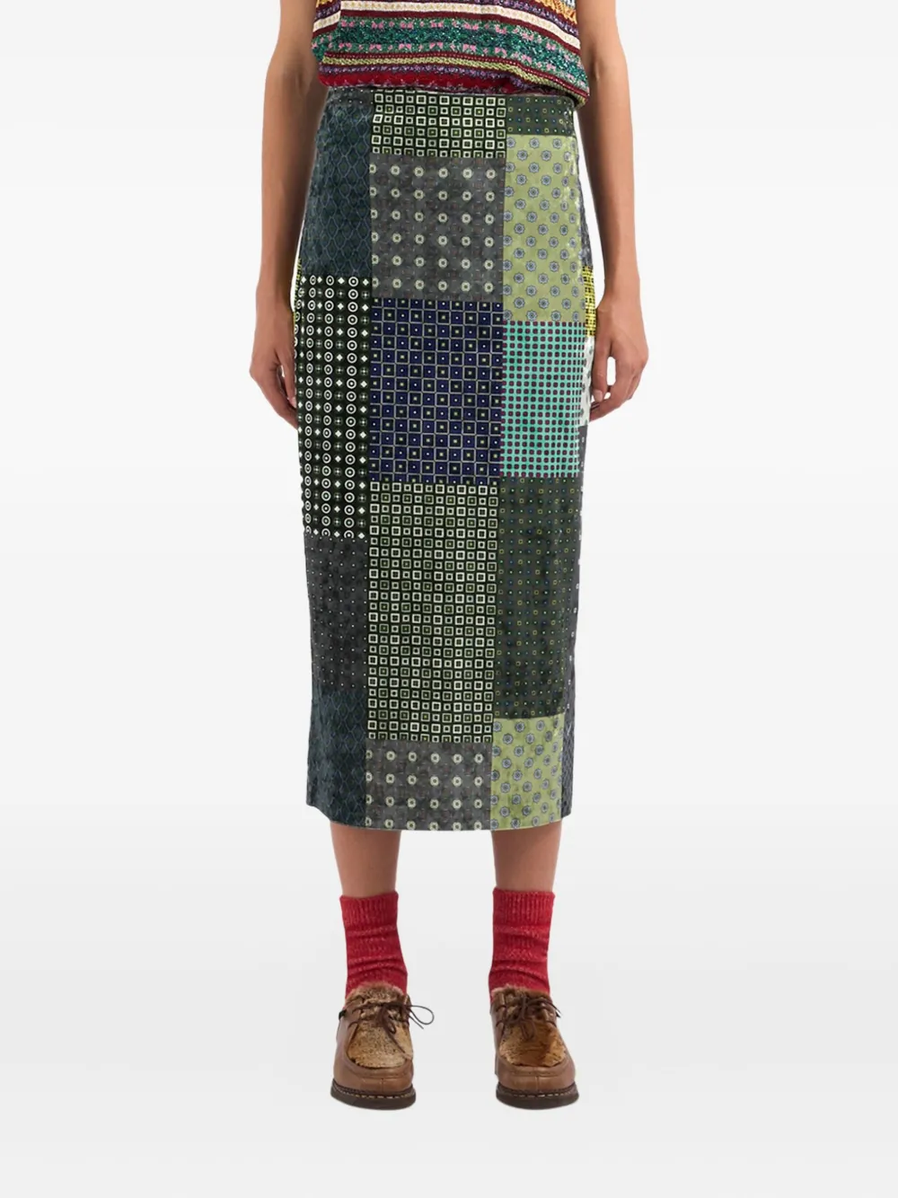 Pierre-Louis Mascia patchwork midi skirt Groen