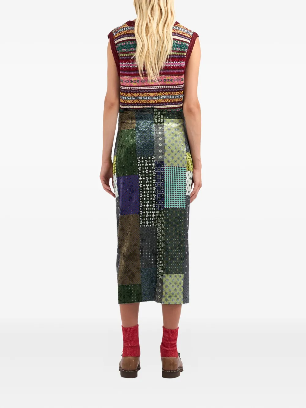 Pierre-Louis Mascia patchwork midi skirt Groen