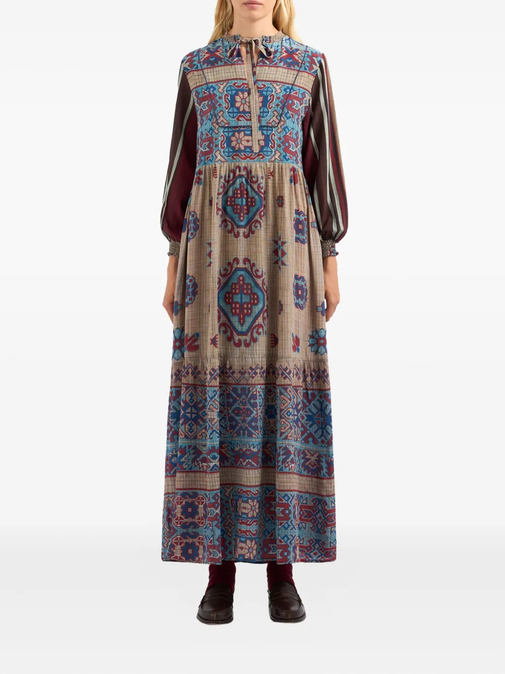 Pierre-Louis Mascia geometric-pattern midi dress Beige