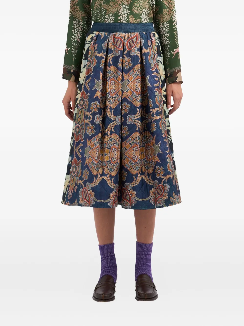 Pierre-Louis Mascia A-line geometric-pattern midi skirt Blauw