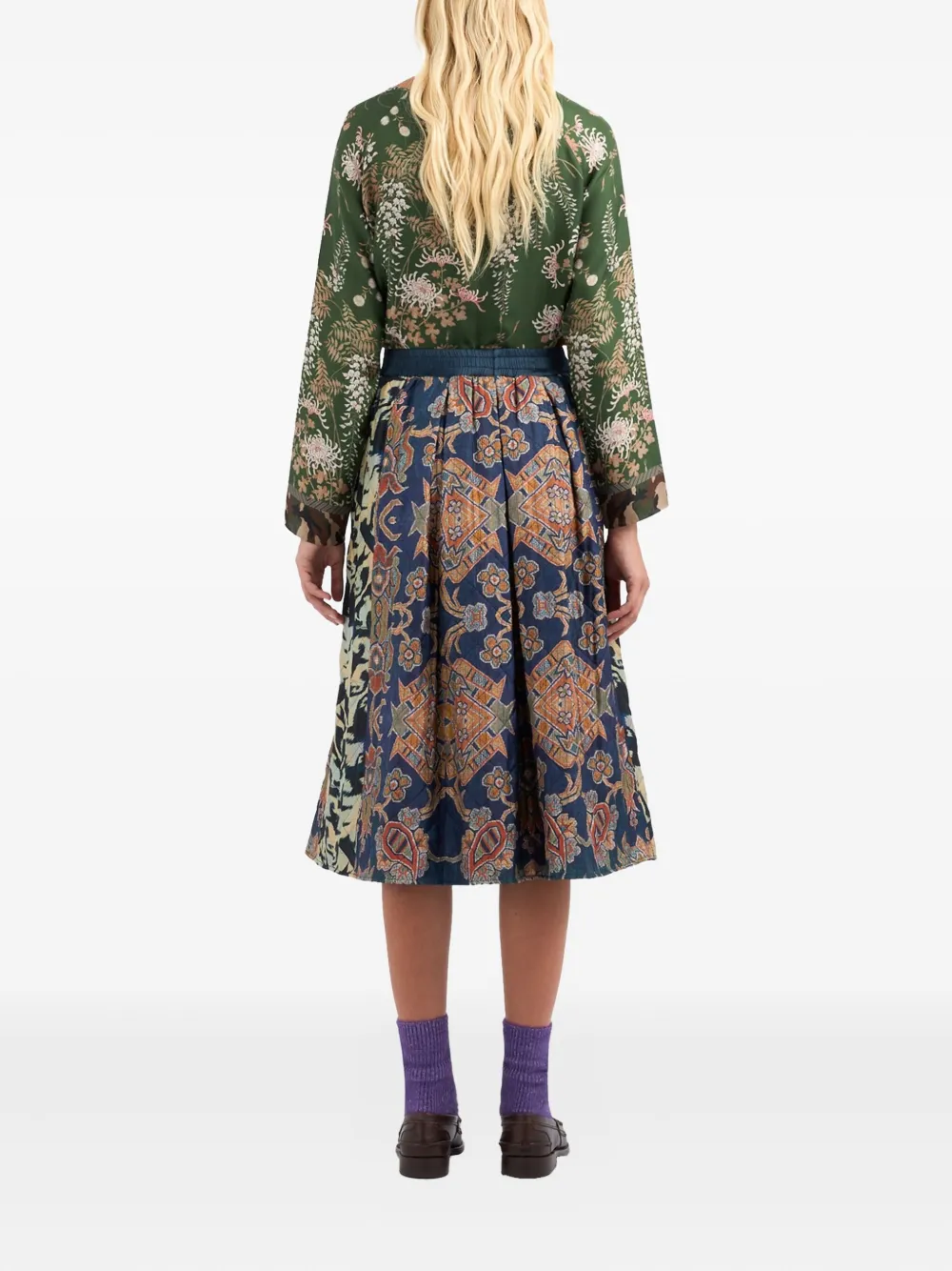 Pierre-Louis Mascia A-line geometric-pattern midi skirt Blauw