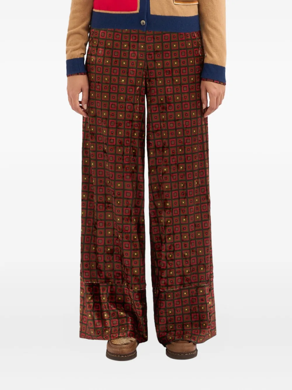 Pierre-Louis Mascia geometric-pattern velvet trousers Bruin