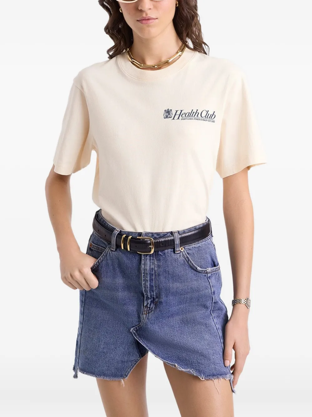 Sporty & Rich Health Club logo T-shirt Beige