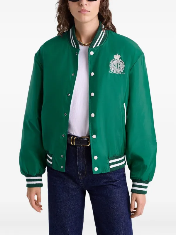 Sporty Rich Embroidered Satin Bomber Jacket Green FARFETCH IN