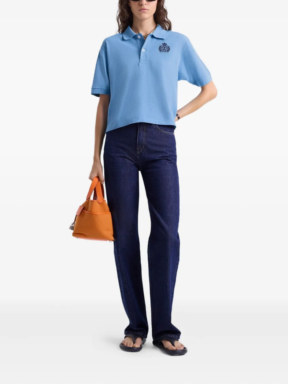 Sporty & Rich H&W crest embroidered polo shirt - Blauw