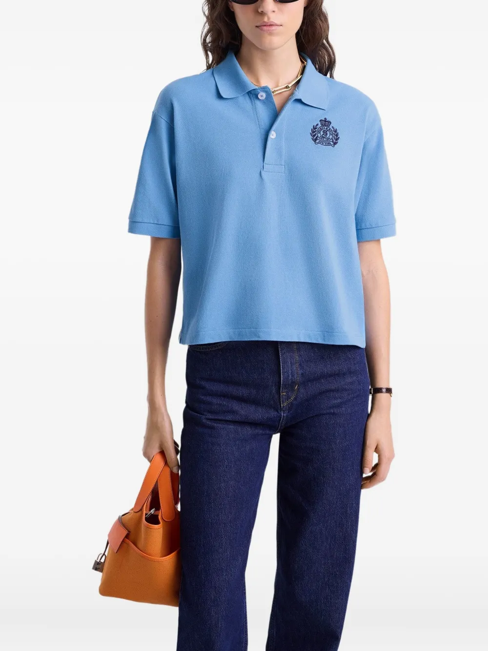 Sporty & Rich H&W crest embroidered polo shirt Blauw