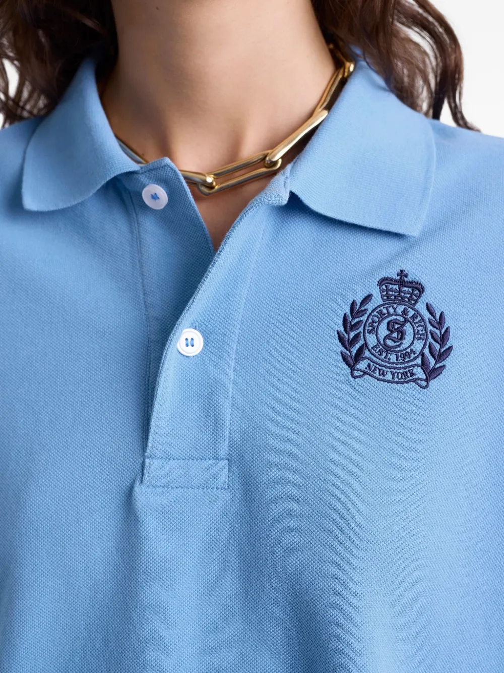 Sporty & Rich H&W crest embroidered polo shirt Blauw