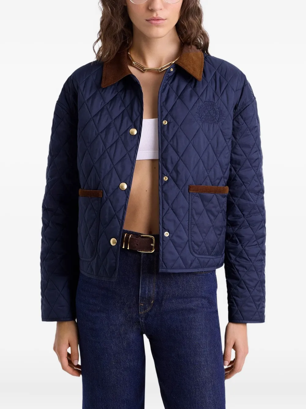 Sporty And Rich Quilted Corduroy-collar Puffer Jacket In Blue